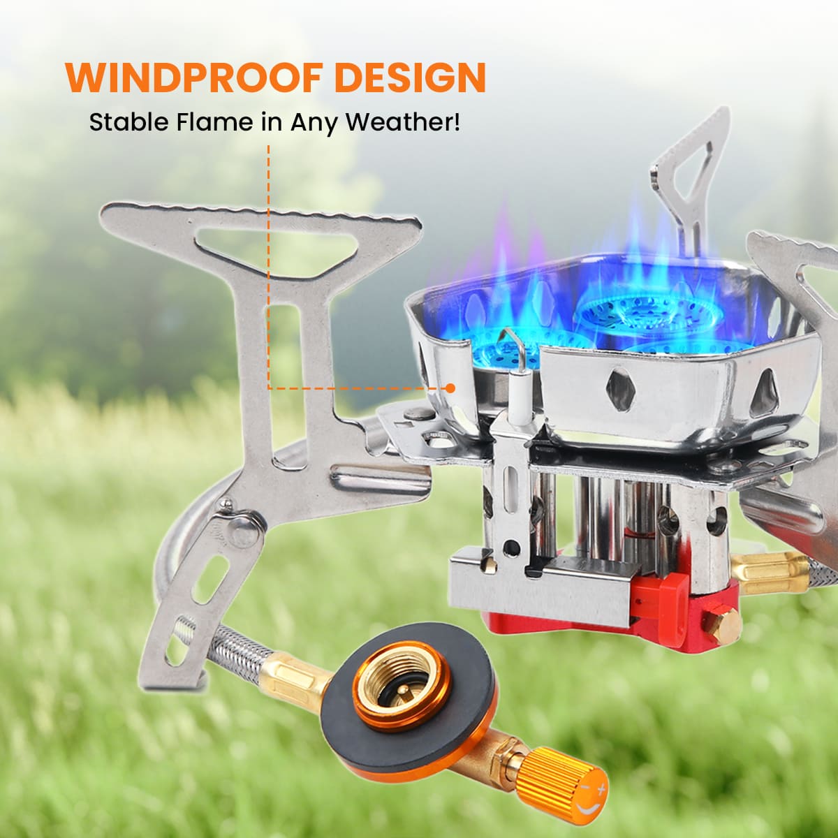 GEEKHOM 6800W Portable Camping Stove, Windproof, Foldable, Propane Adapter, Outdoor Cooking