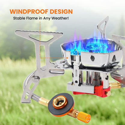 GEEKHOM 6800W Portable Camping Stove, Windproof, Foldable, Propane Adapter, Outdoor Cooking