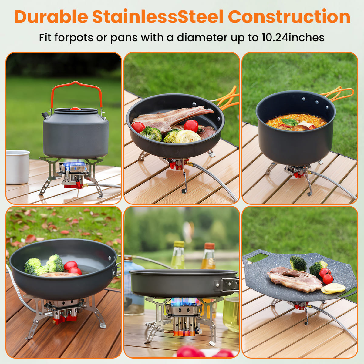 GEEKHOM 6800W Portable Camping Stove, Windproof, Foldable, Propane Adapter, Outdoor Cooking