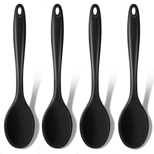GEEKHOM Silicone Cooking Spoons, 2 Pcs, 11", Heat Resistant, for Cooking, Black