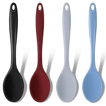 GEEKHOM Silicone Cooking Spoons, 2 Pcs, 11", Heat Resistant, for Cooking, Black