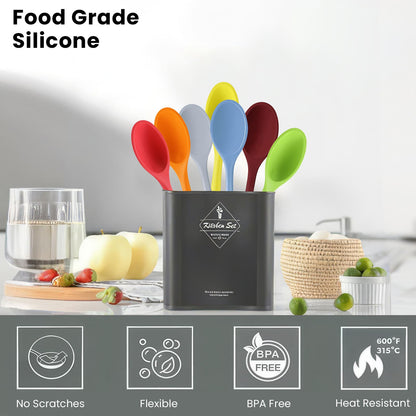 GEEKHOM Silicone Cooking Spoons, 2 Pcs, 11", Heat Resistant, for Cooking, Black