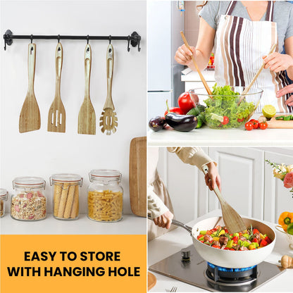 GEEKHOM 4 - Pack Bamboo Spatulas, 13 Inch, for Nonstick Cookware, Cooking & Flipping