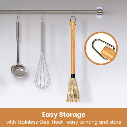 GEEKHOM Grill Basting Mop, Long Wood Handle, Replacement Heads, 18 inch, BBQ Sauce Brush