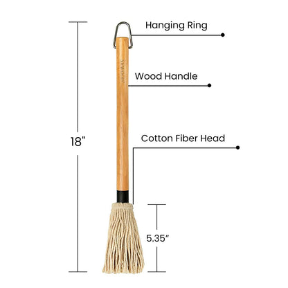 GEEKHOM Grill Basting Mop, Long Wood Handle, Replacement Heads, 18 inch, BBQ Sauce Brush