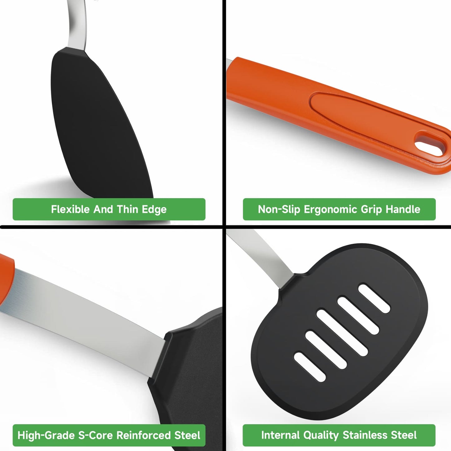 GEEKHOM Silicone Spatula Turner Set, 4pcs, 600°F Heat Resistant, Nonstick, BPA Free, Black