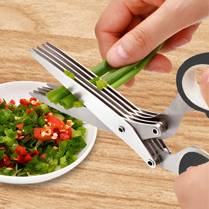 GEEKHOM Herb Scissors, 5 Blades, Stainless Steel, Safety Cover, Cleaning Comb, for Vegetables