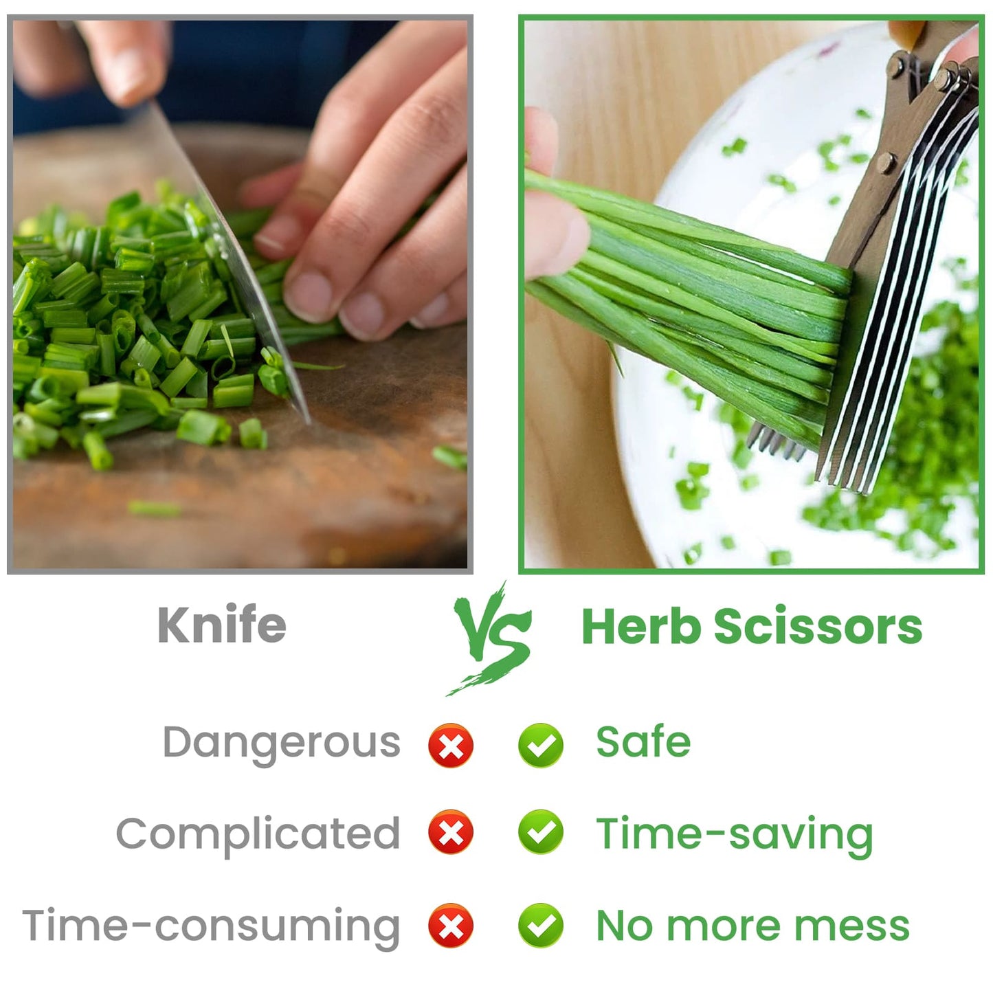 GEEKHOM Herb Scissors, 5 Blades, Stainless Steel, Safety Cover, Cleaning Comb, for Vegetables