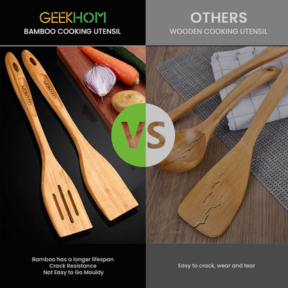 GEEKHOM Bamboo Spatulas, 13 Inch, 2 Pack, for Nonstick, Wok Turners, Pancake Fish Egg