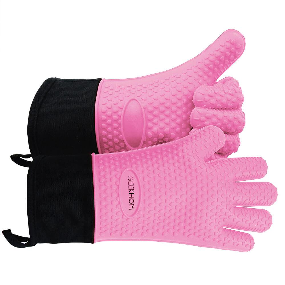 1 Pair Pink Silicone Insulated Gloves, Silicone Oven Mitts