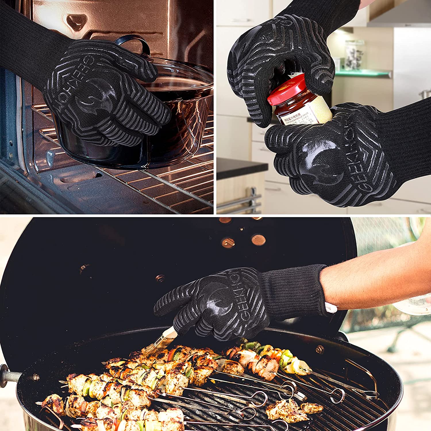 BBQ Grill Gloves 1472℉ Extreme Heat Resistant Grilling Gloves Non-Slip BBQ  Oven